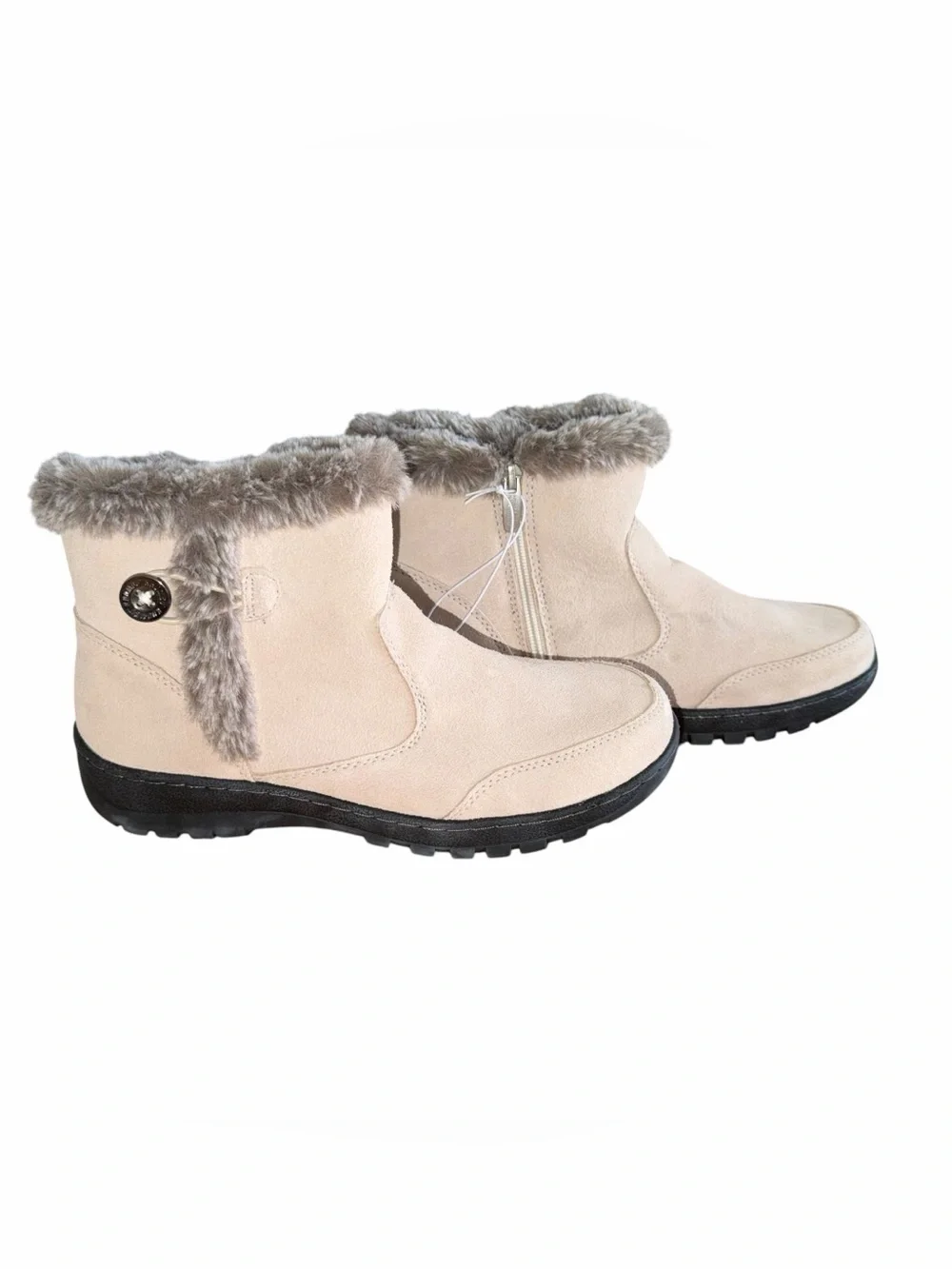 Khombu Iris Winter Snow Boots Womens 9 Cream Faux Fur Waterproof Ankle NWT - Picture 4 of 8